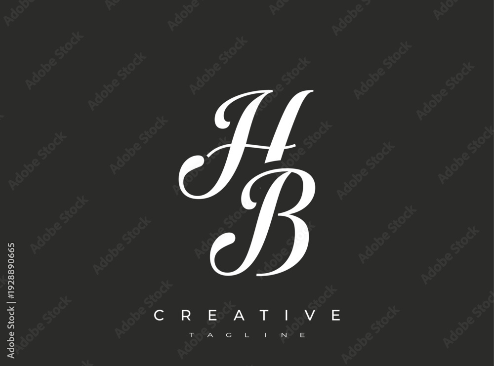 Fototapeta premium Elegant HB Monogram Logo for Creative Branding, Feminine Calligraphy, Luxury Script and Wedding Stationery Design