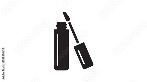 Mascara Tube and Wand in Simple Silhouette Design with Black Color on White Background for Beauty Advertising