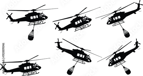 Black helicopters with cargo hook in flight helicopter silhouette aircraft