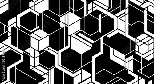 Modern geometric pattern with black and white hexagons