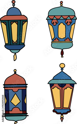 Ramadan Lantern Set Flat Vector Illustration Isolated Graphic Set

