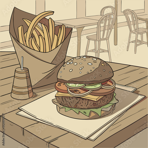 burger and fries