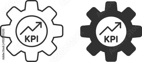 KPI icon set with gear and rising graph for business performance, target achievement, management and success