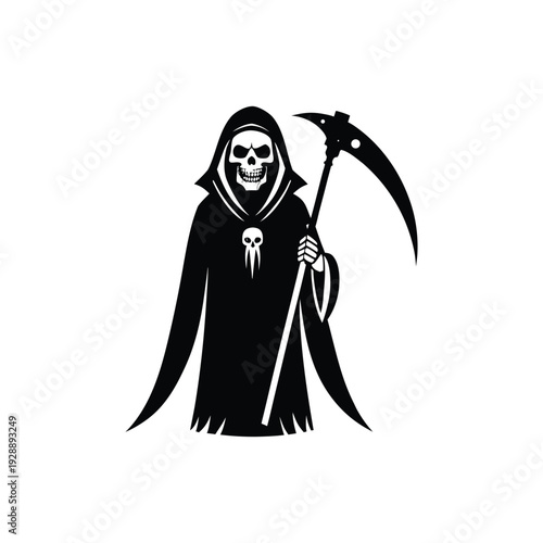 Grim Reaper Death Silhouette Carrying a Large Scythe Vector Illustration Graphic Art.