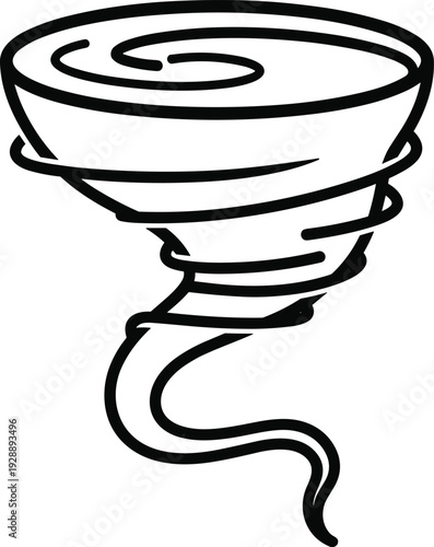 Tornado silhouette with swirling funnel, stylized whirlwind vector artwork symbolizing destructive weather, motion, and natural atmospheric design