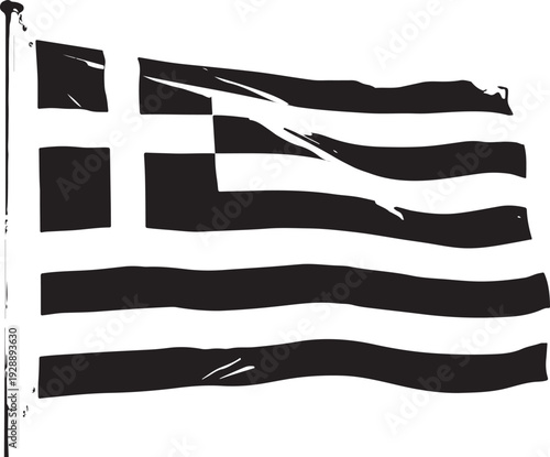 Waving Greece flag black and white vector illustration