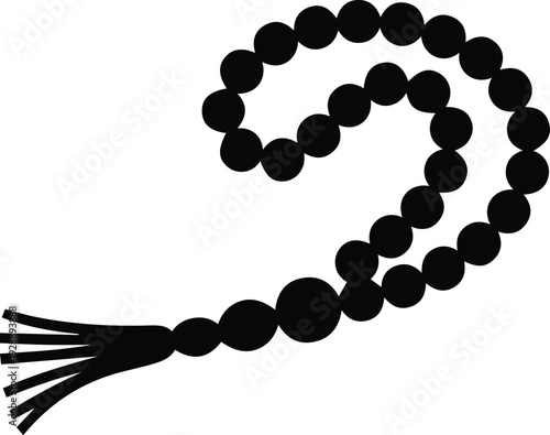 Minimalist black prayer beads tasbih with tassel silhouette vector icon