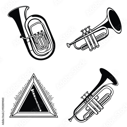 Orchestral Percussion and Wind Instrument Set line art