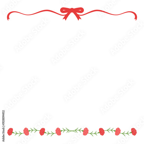 赤いリボンとカーネーションの母の日フレーム（正方形）