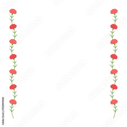 左右にカーネーションを配置した母の日のシンプルフレーム（正方形）