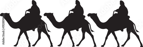 Three Wise Men on Camels Silhouette Vector