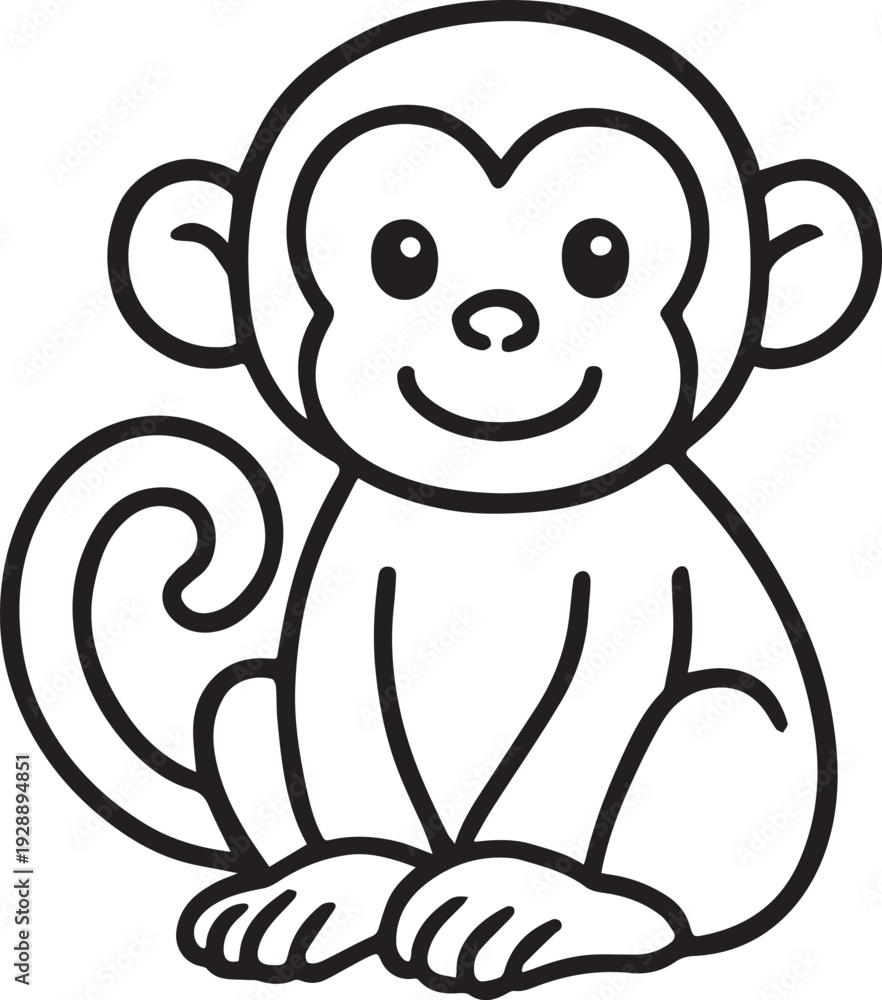 Fototapeta premium Cute Cartoon Monkey Line Art Illustration