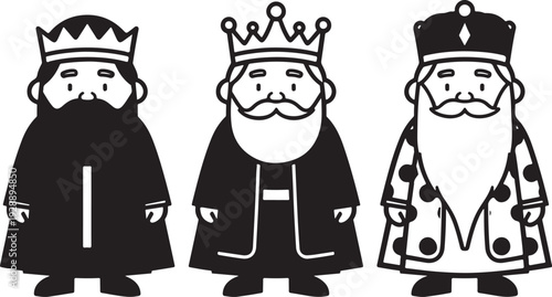 Set of 3 Three Wise Men or Magi Kings Vector Illustration