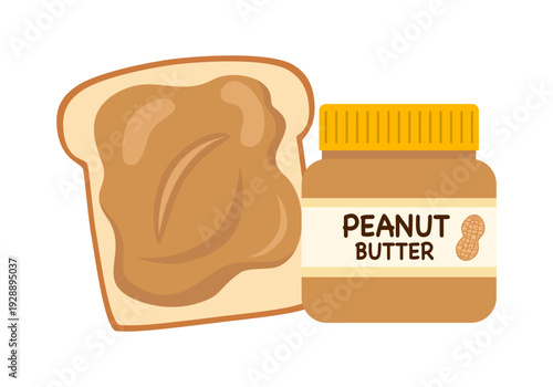 Peanut Butter with bread in flat design.