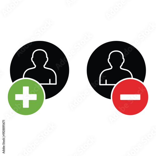 User profile icons with plus and minus signs for addition and removal icon