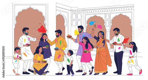 Joyful Family Playing Holi Colors