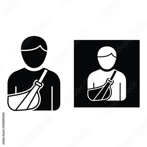 Two people with arm in sling on both black and white background icon