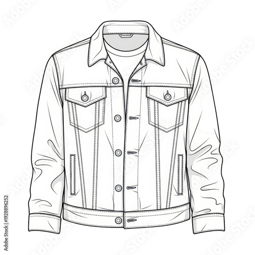 A simple line drawing of a casual men's jacket with multiple pockets isolated on transparent background