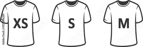 T-shirt size icon set, XS, S and M apparel labels for clothing store, fashion and retail