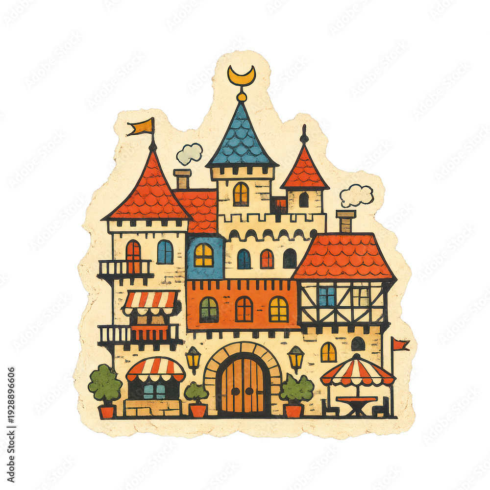 Fototapeta premium PNG Charming medieval castle illustration.
