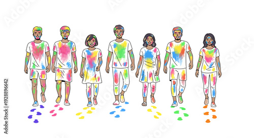 Joyful Holi Revelers Walk Home