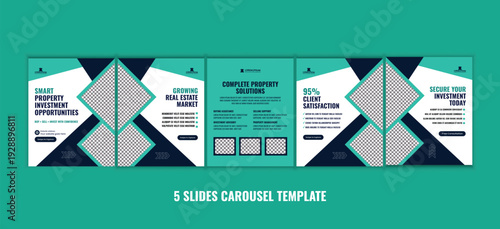 Modern real estate property investment social media carousel template, corporate business campaign design for real estate agency marketing, and premium housing campaign