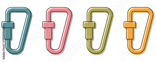 Carabiner icon vector, metal carabiner icon, carabiner hook icon vector set in trendy flat style illustration isolated on white background.