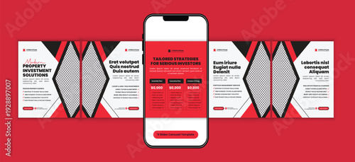 Modern real estate property investment social media carousel template, corporate business campaign design for real estate agency marketing, and premium housing campaign