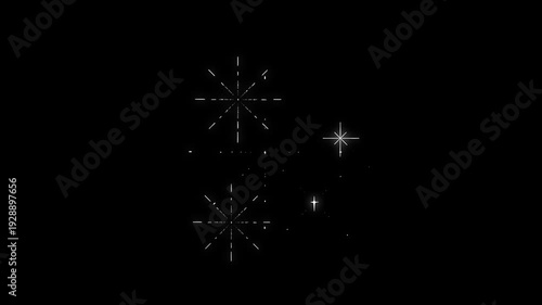 Glowing Star twinkling, Sparkle Star animation, blinking light effect on transparent background with alpha channel. 4K loop animation white cartoon, vector, doodles style stars.