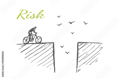 Take the Risk Sketch - cyclist at cliff edge ready to jump