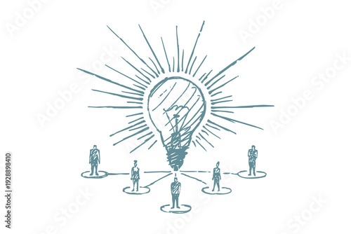 Bright Idea Sketch - team connected to glowing light bulb