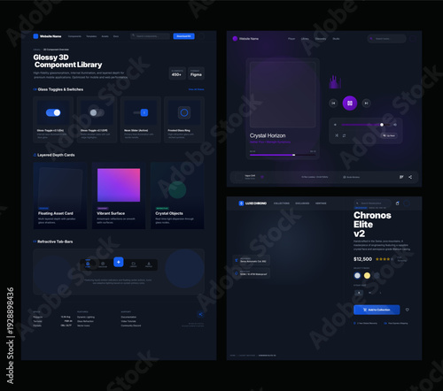 "A sophisticated digital ecosystem featuring high-fidelity glassmorphism, deep obsidian tones, and vibrant neon accents. The visual mood is futuristic and premium, blending tactile 3D elements with a