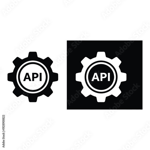 API application programming interface gear icons in black and white icon