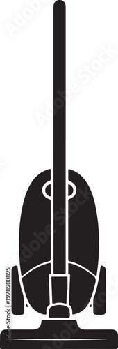 Front view of modern upright vacuum cleaner silhouette representing professional housekeeping tools and commercial floor cleaning equipment