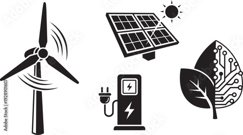 Green energy and eco technology sustainable vector icons
