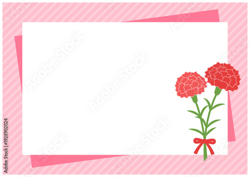 カーネーションが添えられた母の日のメッセージカード用フレーム（横長）