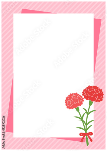 カーネーションが添えられた母の日のメッセージカード用フレーム（縦長）