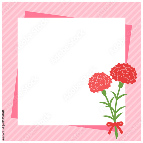 カーネーションが添えられた母の日のメッセージカード用フレーム（正方形）