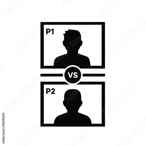 Vector illustration icon versus concept with two silhouetted people facing each other in black frames