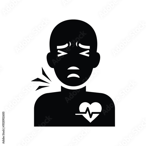 Vector illustration icon a person experiencing chest pain or discomfort with a heart symbol