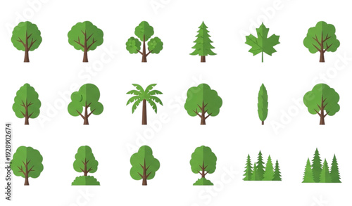 Εκτύπωση καμβά A collection of various green tree icons in different styles and shapes