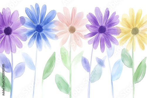 Soft Watercolor Flowers with Vibrant Colors and Delicate Petals Against a Light Background