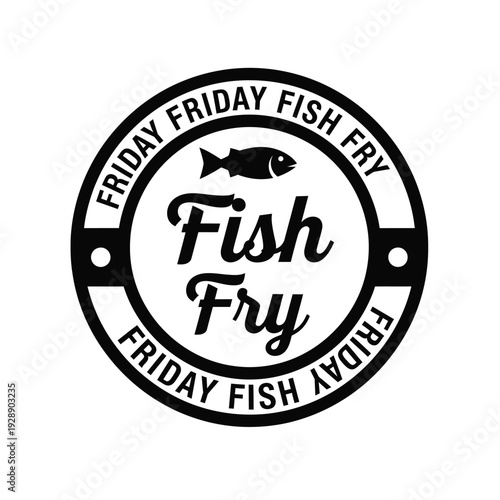 Vector illustration icon black fish fry badge with friday fish fry text