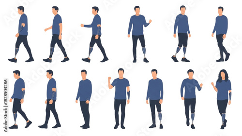 Collection of diverse people using prosthetic technology for enhanced mobility and daily life