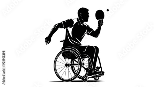 Wheelchair athlete playing table tennis, dynamic action shot