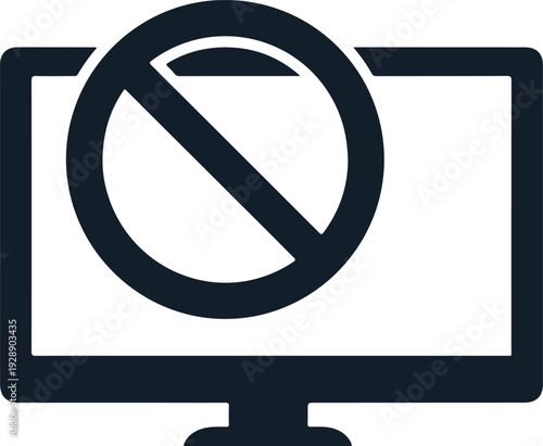 Computer screen with prohibition sign icon, no access or blocked display symbol