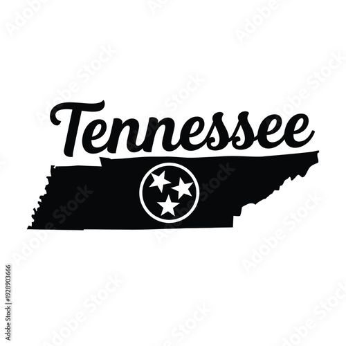 Vector illustration icon tennessee state silhouette with three stars emblem and text on a isolated