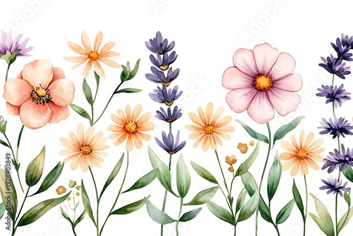 Beautiful watercolor floral arrangement with colorful flowers on a white background