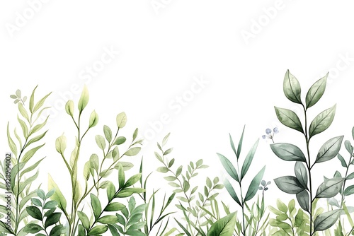 Lush Green Botanical Elements with Delicate Leaves and Foliage for Elegant Designs