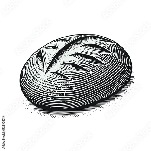 Artisan Bread Loaf Woodcut Illustration Baked Food Design Element
